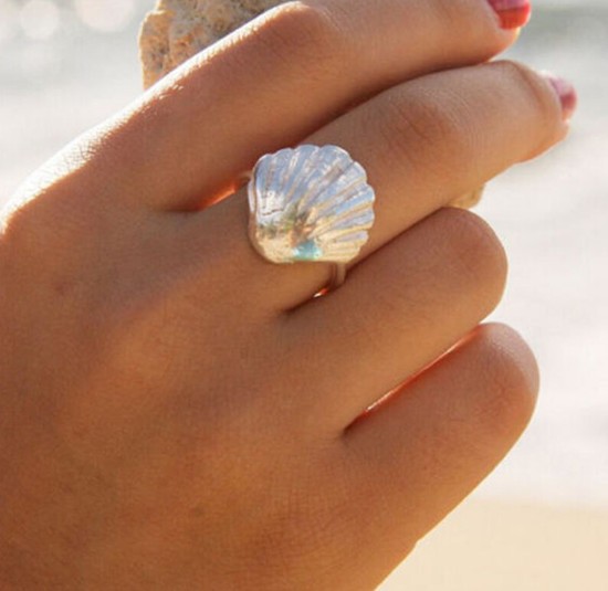 Moda-de-nova-ouro-prata-P-projeto-simples-praia-Sea-Shell-Conch-forma-de-anel-frete